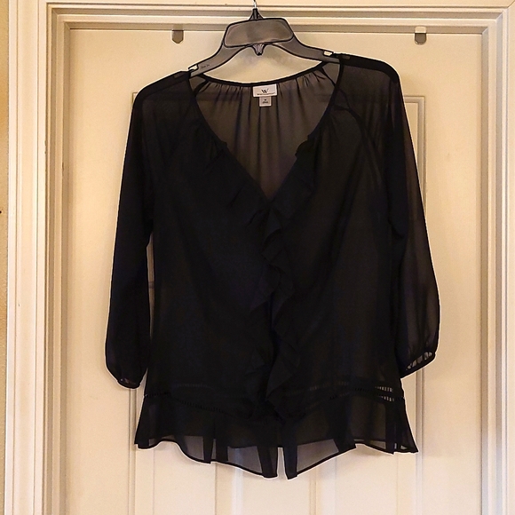 ❤️ Worthington size medium sheer black button-up blouse - Picture 1 of 5
